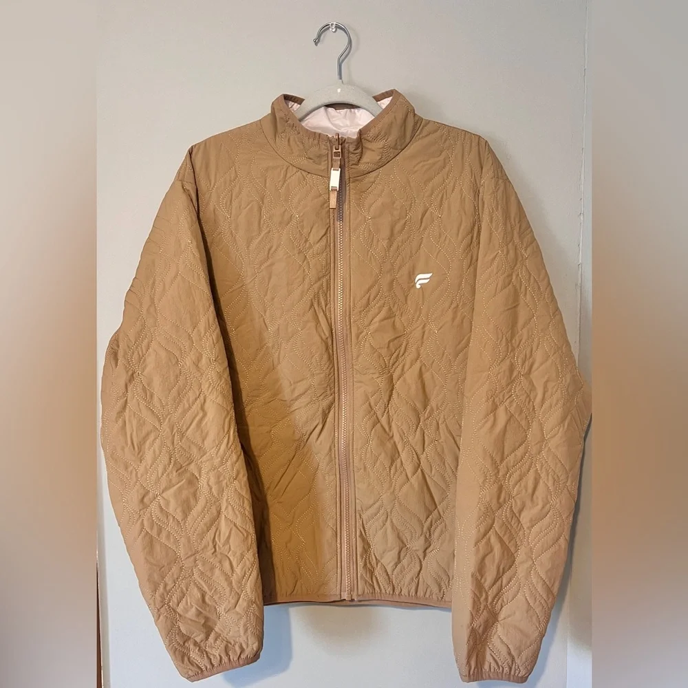 Fabletics Switch Loft Quilted Full Zip Reversible Jacket Tan‎ Brown Size Large